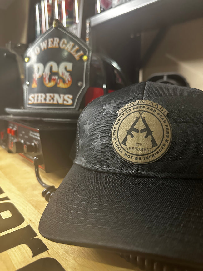 2nd Amendment Bear Arms Stars Leather Badge Hat