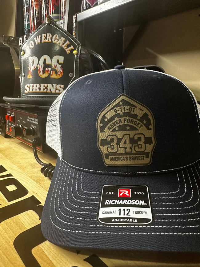 343 Powershield Navy/White Richardson 112 Leather Badge Hat