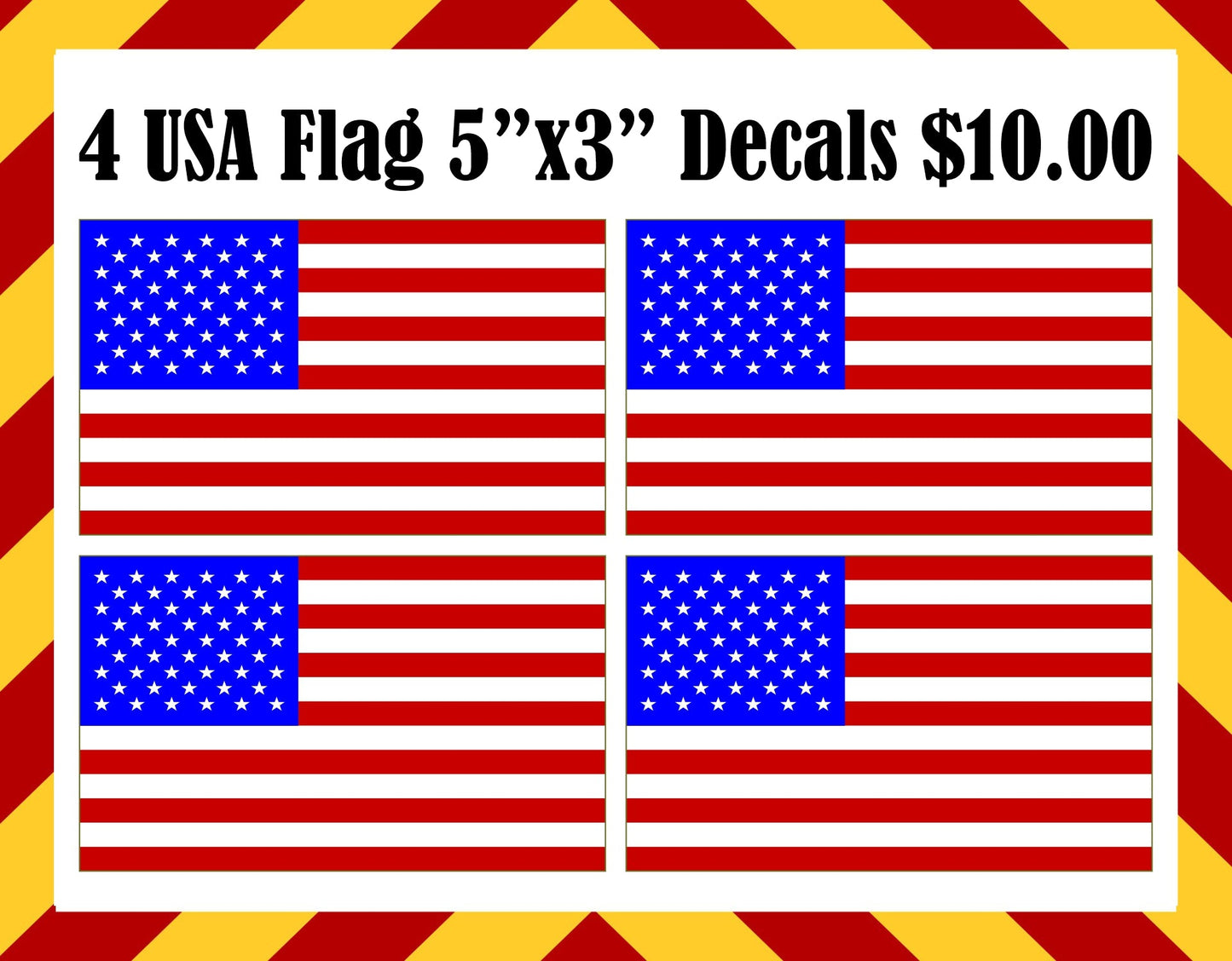 Window Decals - Set of 4 USA Flag 5"x3" Decals