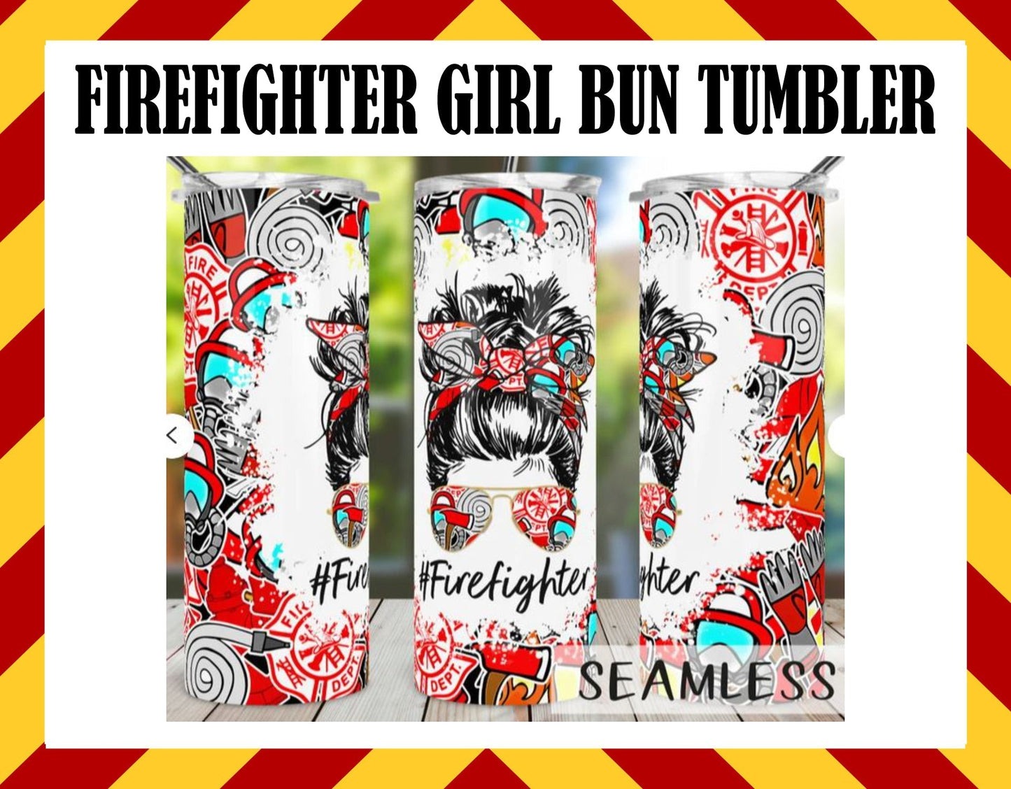 Stainless Steel Cup - Firefighter Girl Bun Design Hot/Cold Cup