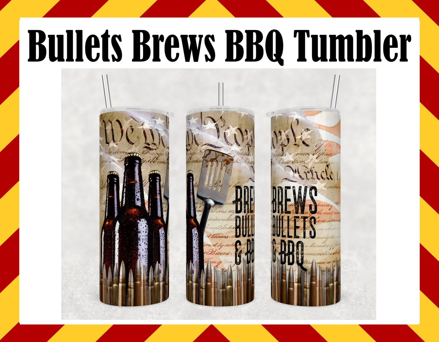 Stainless Steel Cup - Bullets Beer BBQ Design Hot/Cold Cup