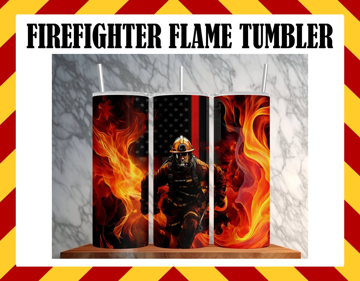 Stainless Steel Cup -  Firefighter Flames Design Hot/Cold Cup