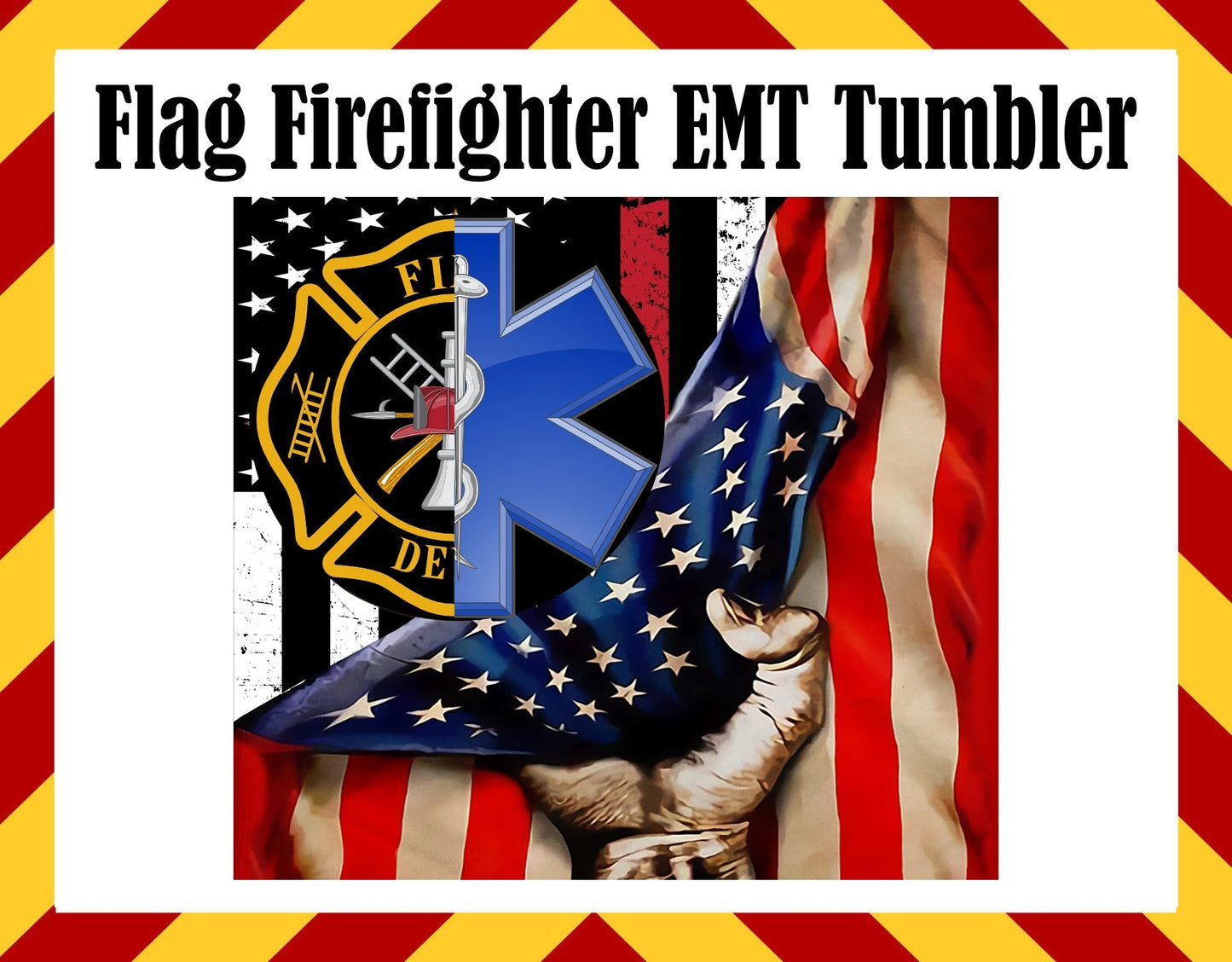 Stainless Steel Cup -  Firefighter EMT Flag Pull Design Hot/Cold Cup