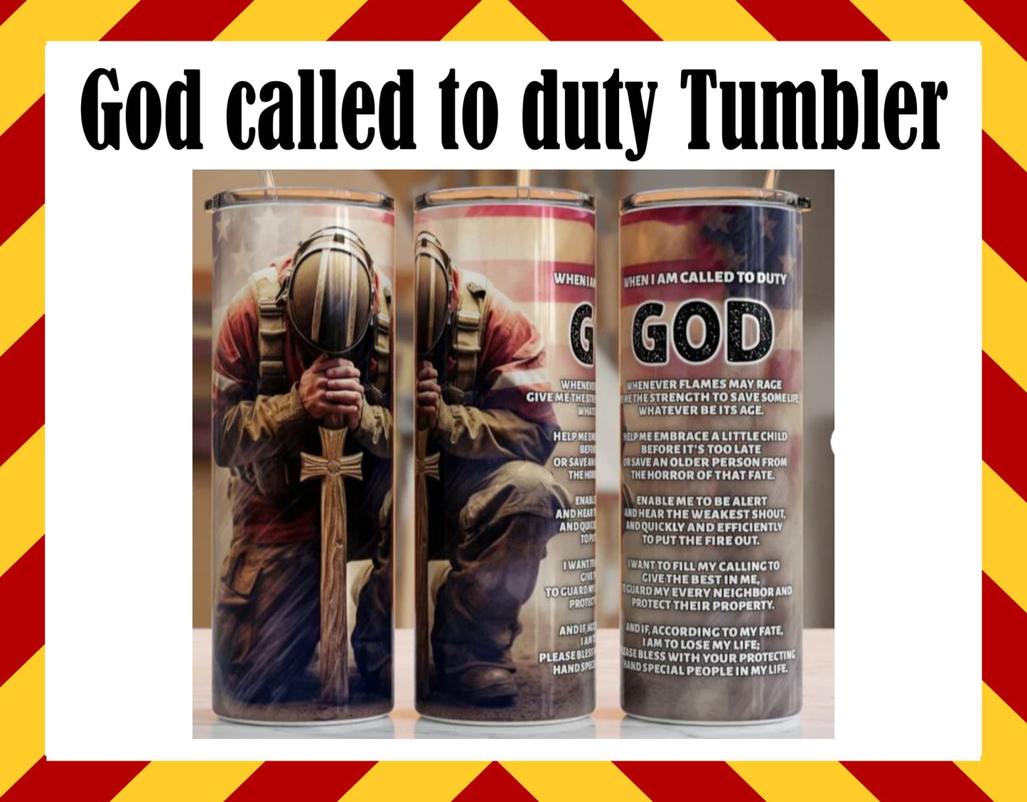 Stainless Steel Cup -  Firefighter God Called to Duty Design Hot/Cold Cup