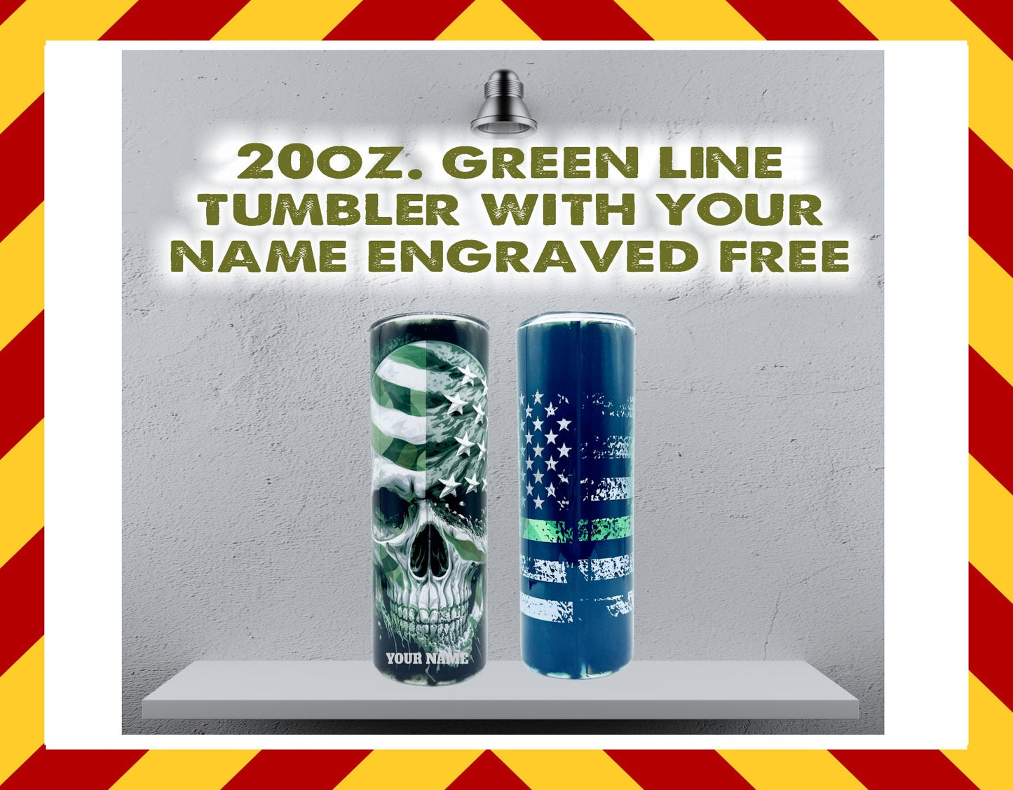 Stainless Steel Cup - Thin Green Line Skull Design Hot/Cold Cup