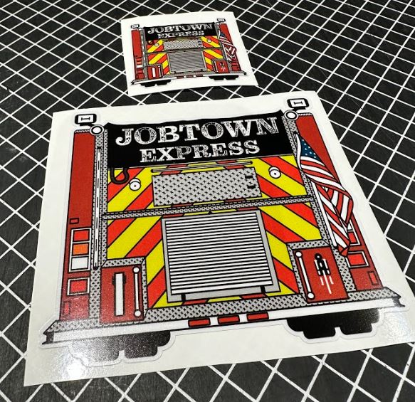 Window Sticker & Hard Hat Sticker -Jobtown Express Firetruck set of decals