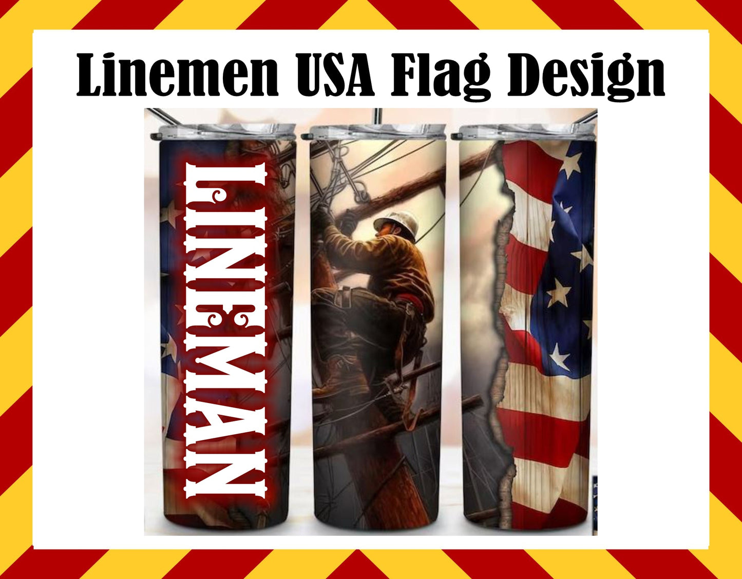 Stainless Steel Cup - Linemen USA Flag Design Hot/Cold Cup