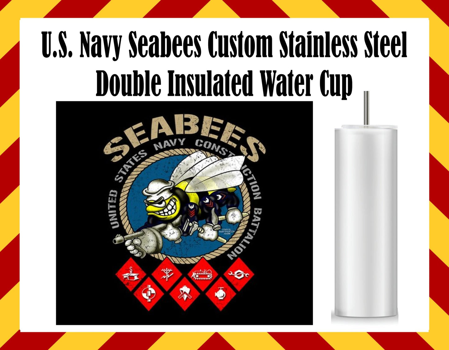 Stainless Steel Cup -  US Navy Seabees V1 Design Hot/Cold Cup