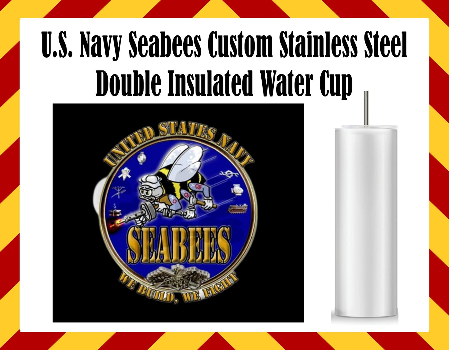 Stainless Steel Cup -  Navy Seabees V2 Design Hot/Cold Cup
