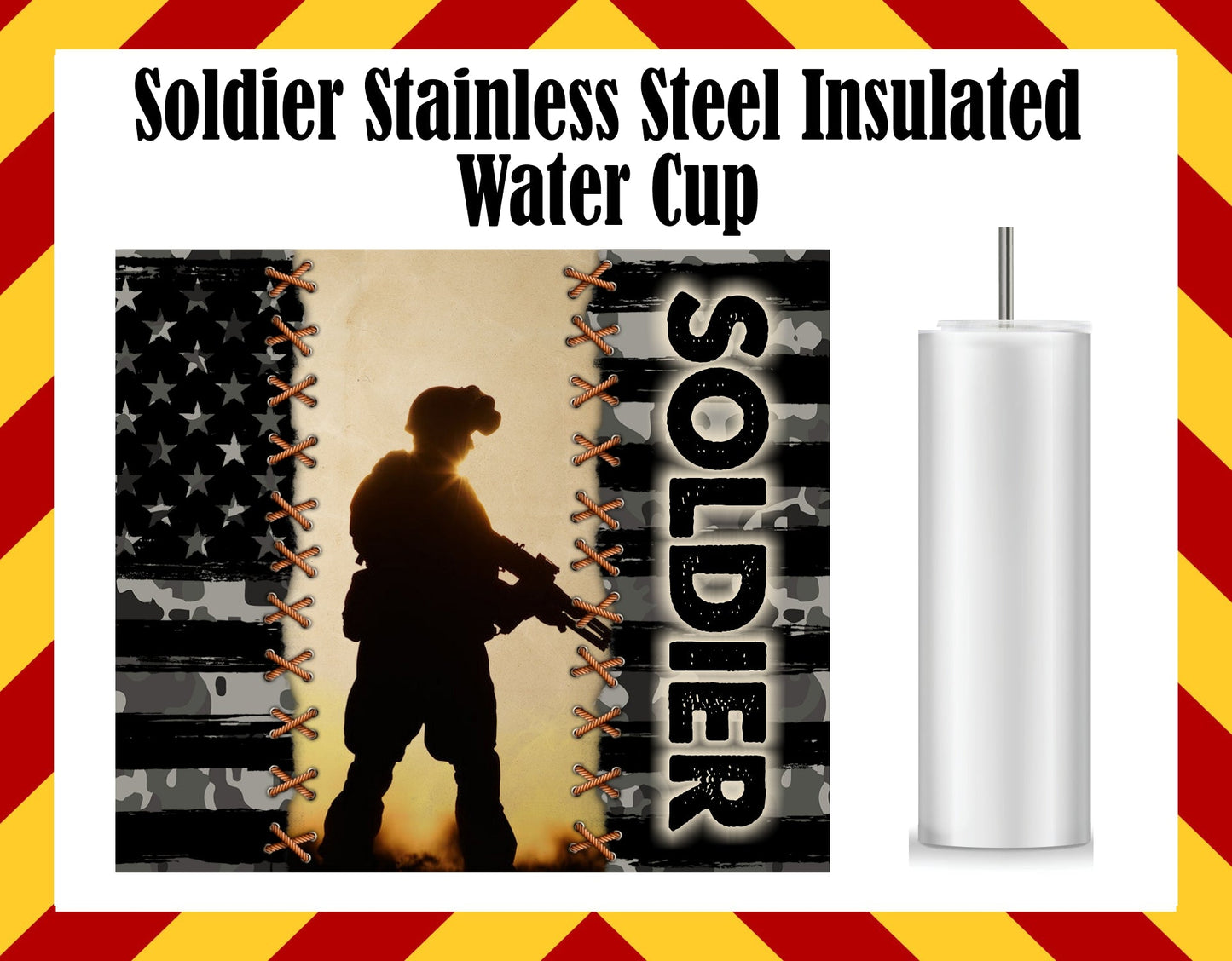 Stainless Steel Cup -  Soldier Standing Design Hot/Cold Cup