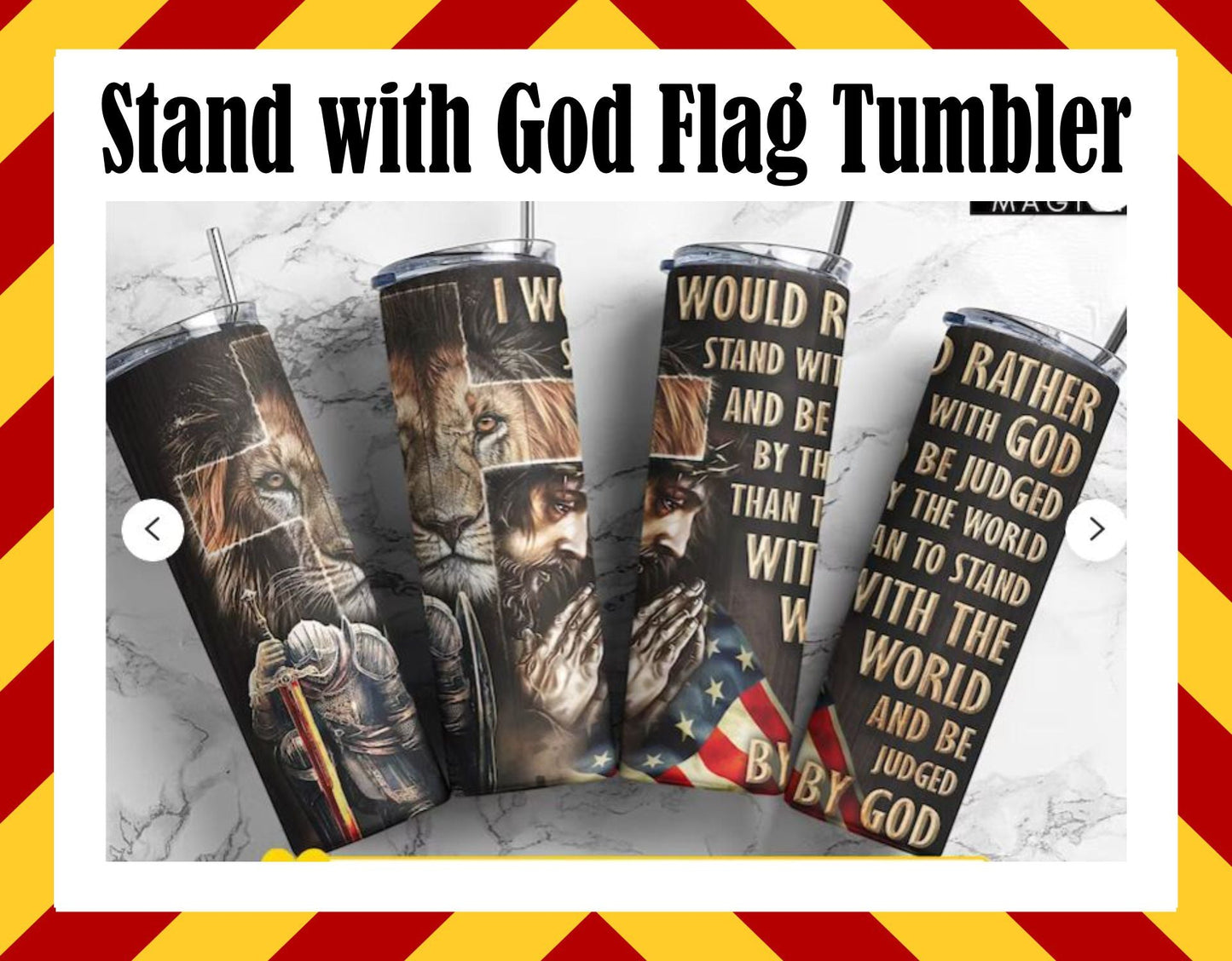 Stainless Steel Cup - Stand with God Flag Design Hot/Cold Cup