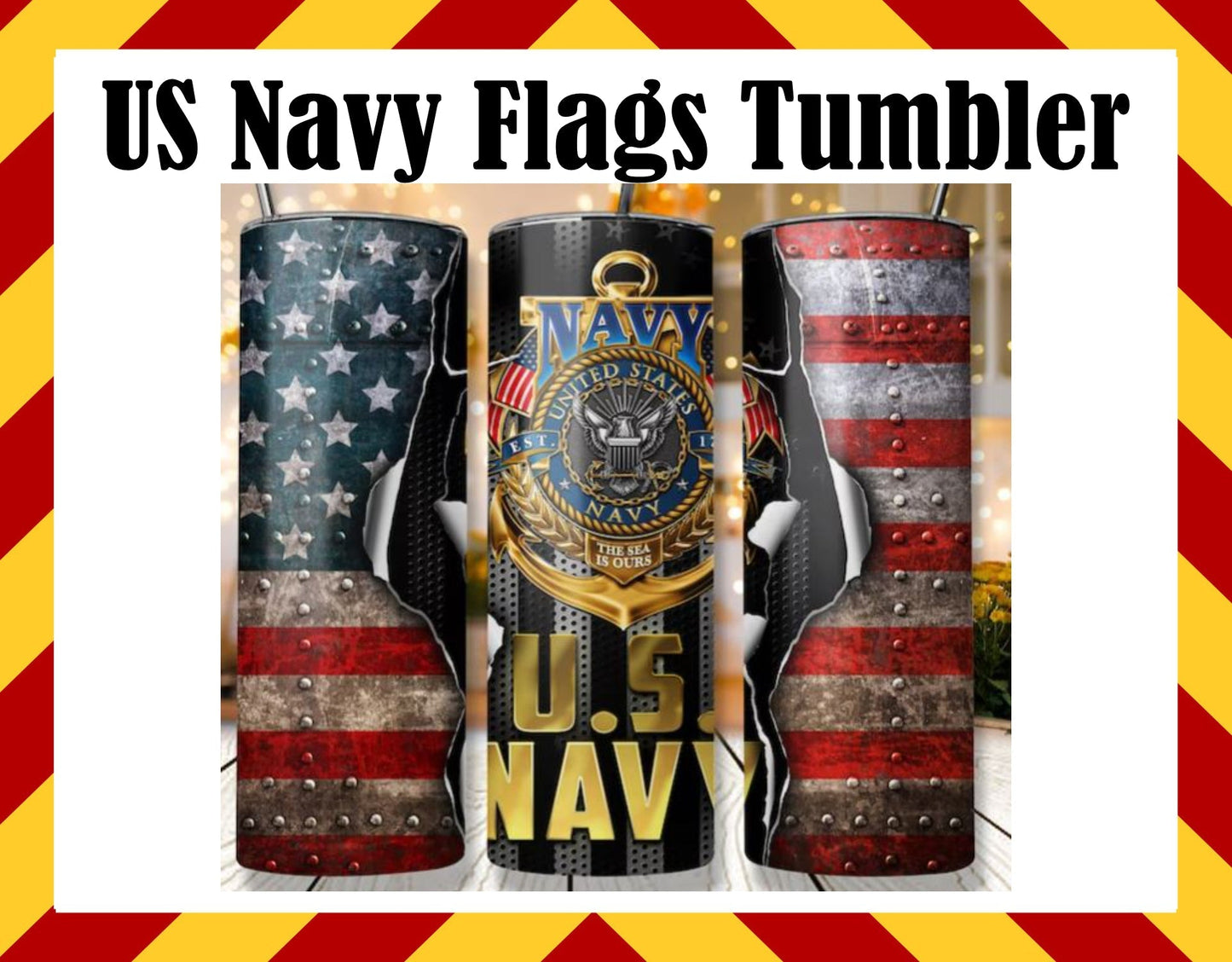 Stainless Steel Cup -  US Navy Flags Design Hot/Cold Cup